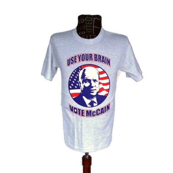 John McCain Campaign T Shirt Heather Gray Small Use Your Brain Vote McCain - Picture 1 of 5